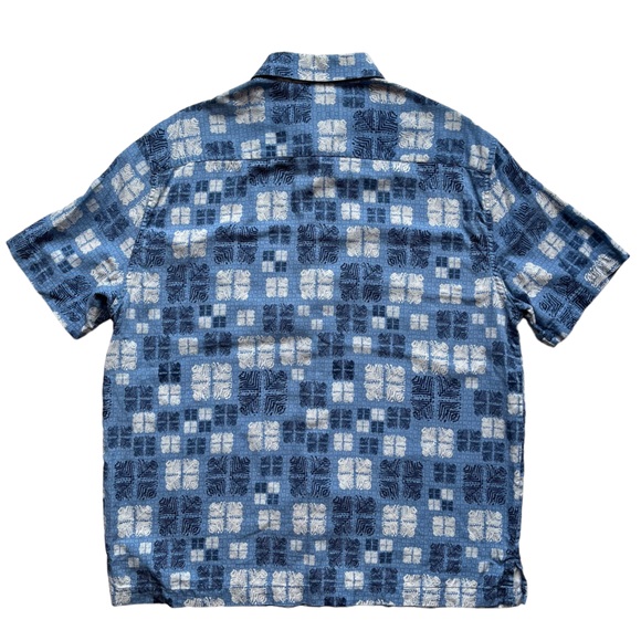 Nat Nast Men SS Button Shirt 70% Silk 30% Cotton Blue White Geometric L - Picture 4 of 11